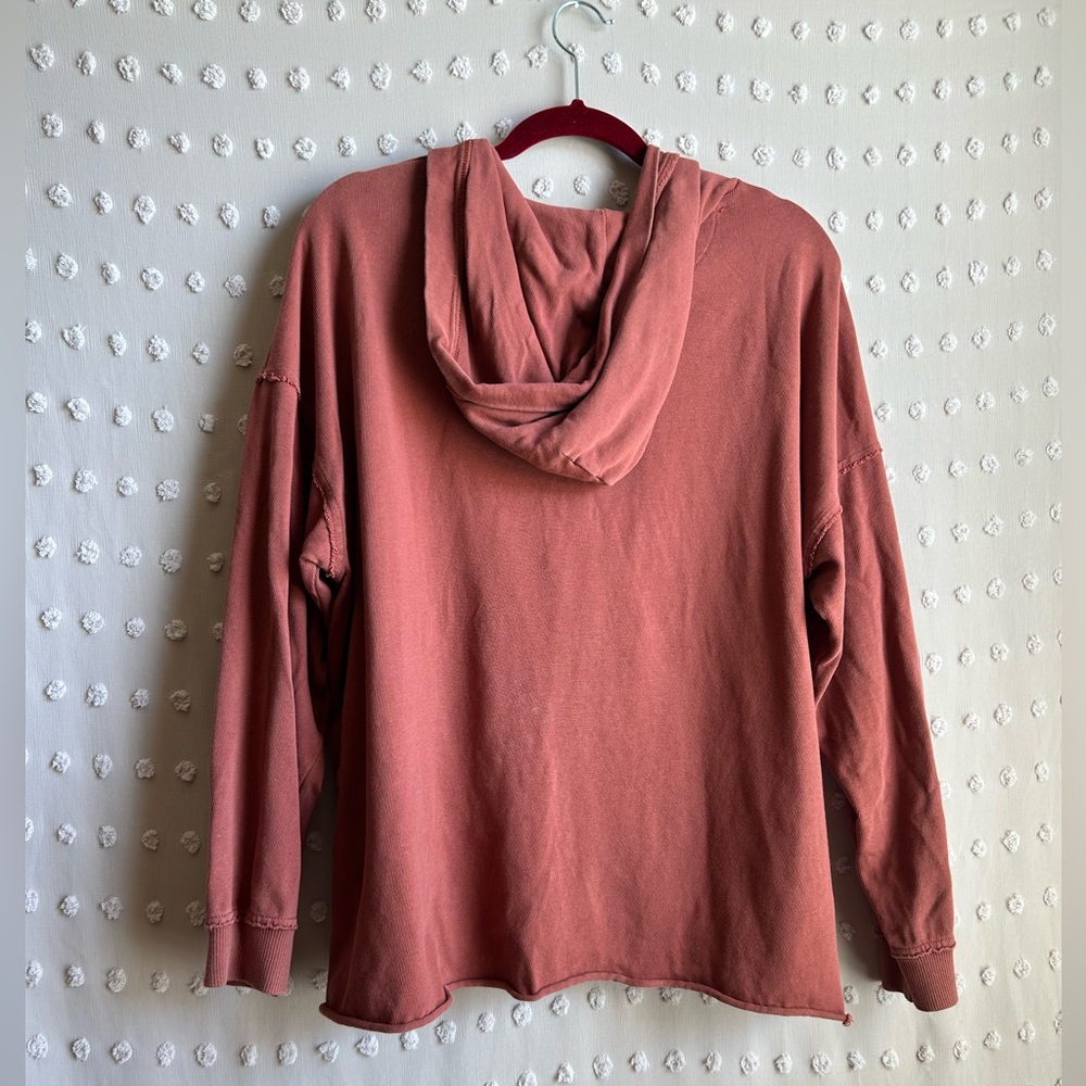 Aerie‎ Lace Up Oversized Hooded Long Sleeve Sweatshirt Sz XS Rust Red - Picture 2 of 6